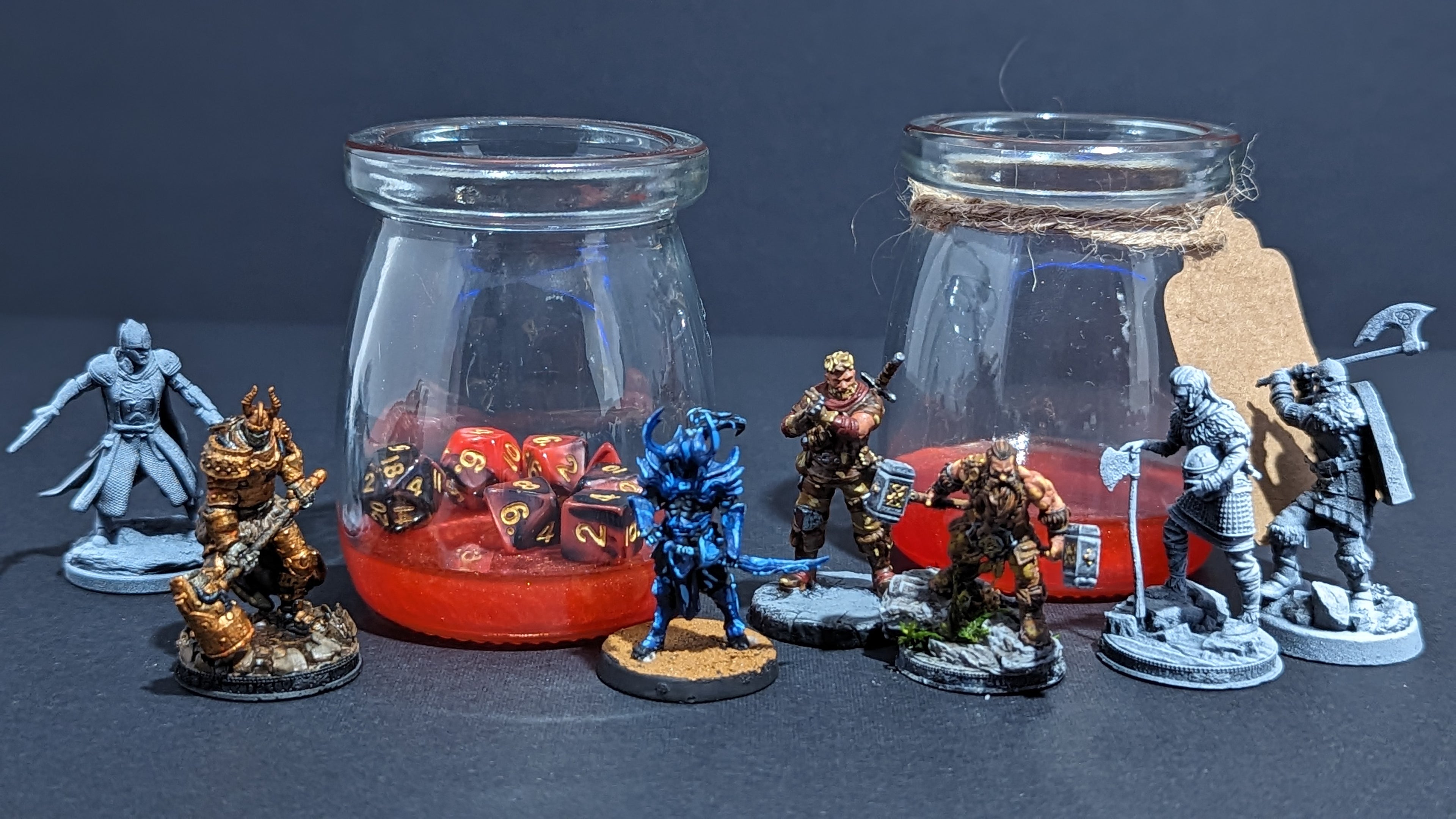 TTRPG character miniature in a bottle