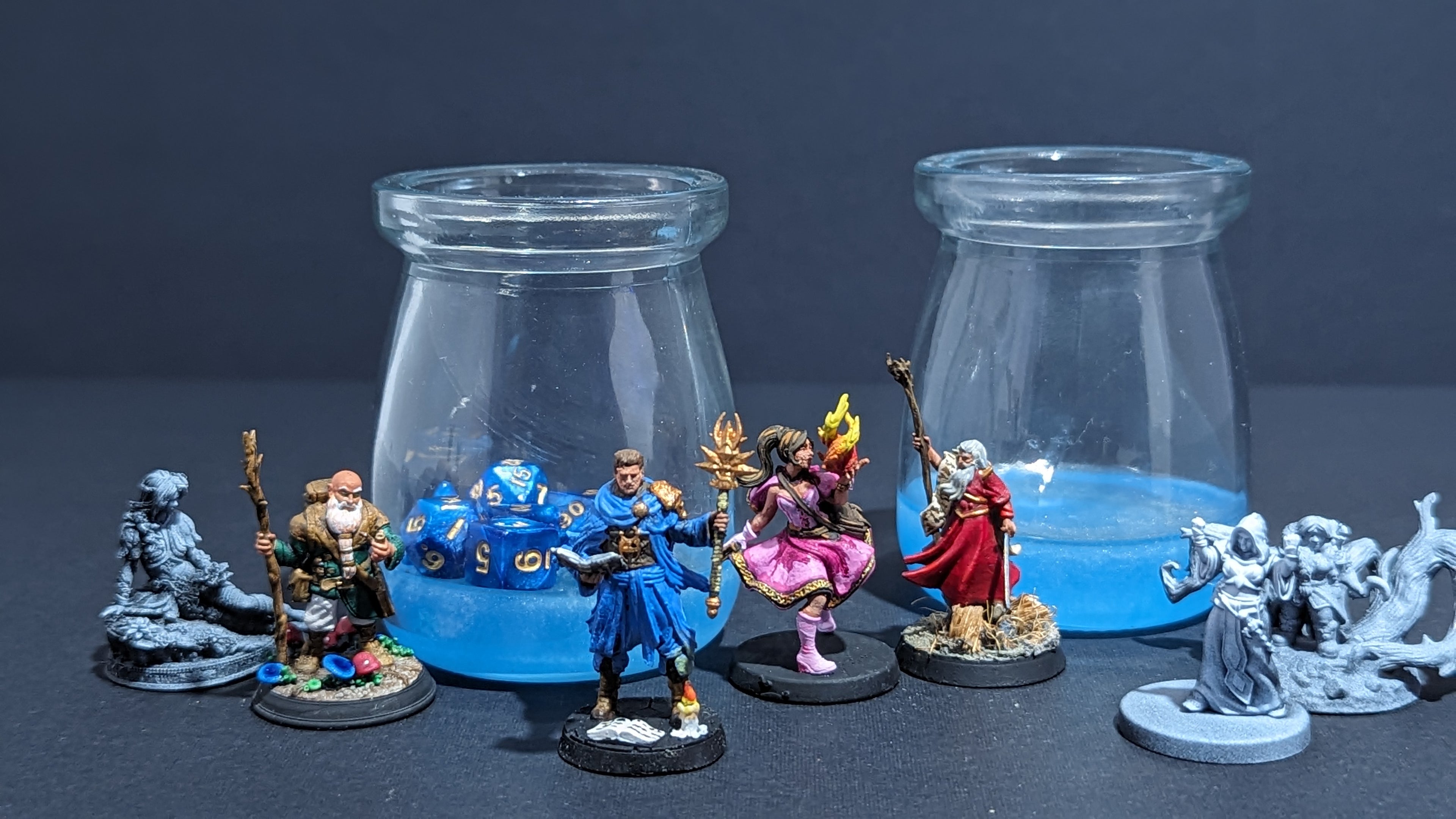 TTRPG character miniature in a bottle