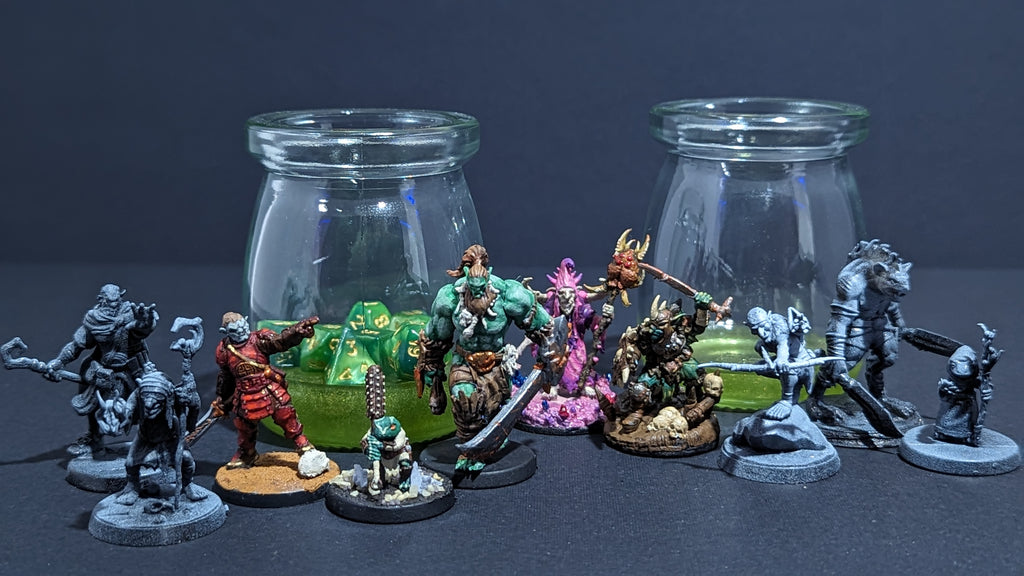 TTRPG character miniature in a bottle